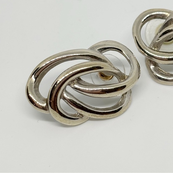 Vintage Silver Tone Modernist Abstract Swirl Pierced Post Earrings 1.5” - Picture 2 of 6